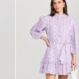 Lavender Eyelet Long Sleeve Mini Dress -  Women